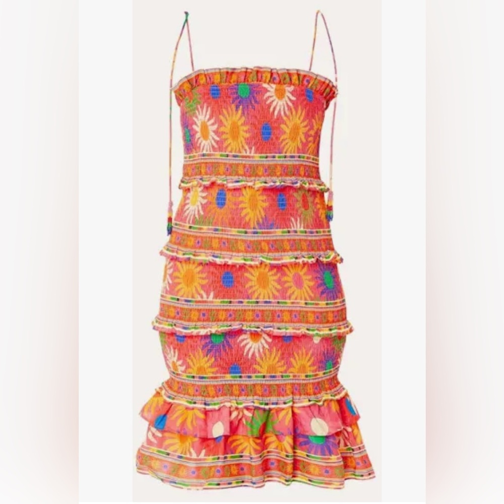 Farmrio Smocked Summer Coral Mini Dress  Never Worn New Without Tags - Picture 3 of 6